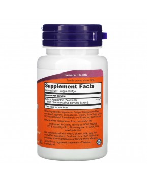 NOW Foods, астаксантин, 4 мг, 60 растительных капсул